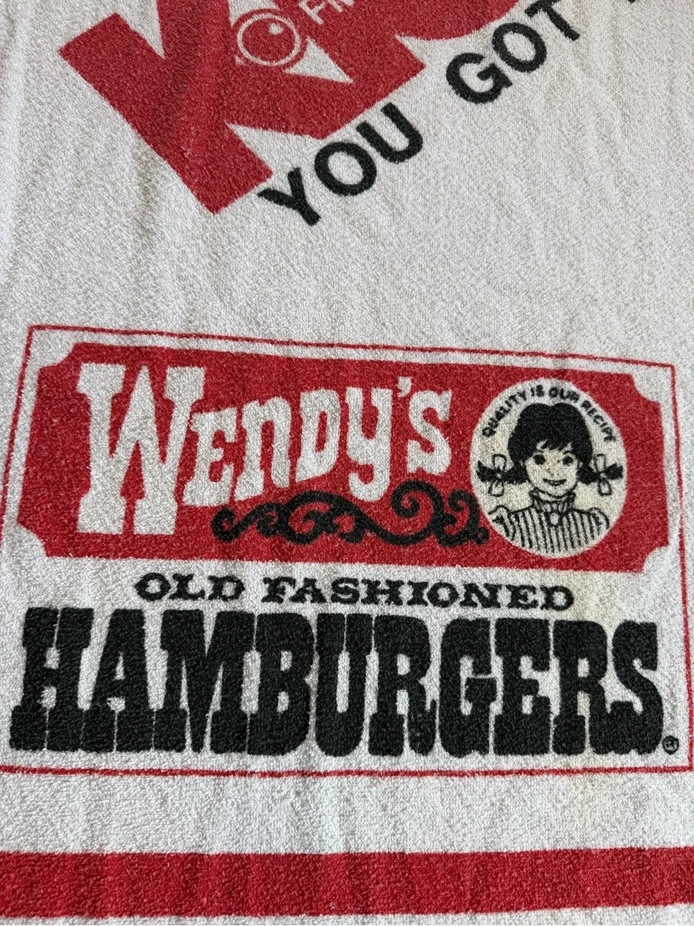 Vintage 80s Wendy’s Fast Food Towel, Beach Bath Doughboys Podcast Frosty (30x54)